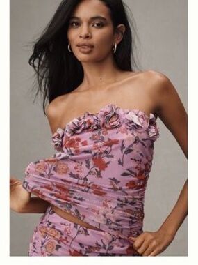 Anthropologie Floral Strapless Ruffle Tube Top